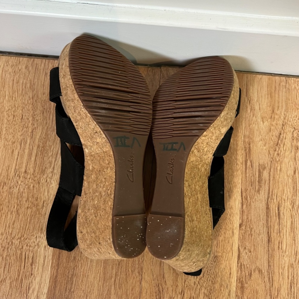 Clarks Collection Black Wedge Open Toe Heels - image 8